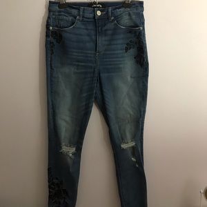 Express Super High Rise Embroidered Jeans